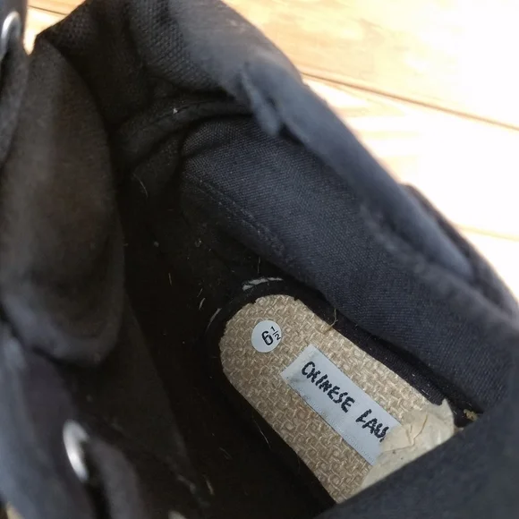 Black Canvas Combat Military Biker Moto Ankle Boots Lace up Women's 6.5M Heeled - Picture 9 of 10